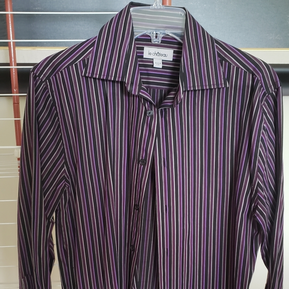Le Chateau Purple Striped 💜🖤🤍 dress shirt